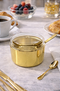 Açucareiro Lena Dourado em Aço Inox e Acrílico com Colher