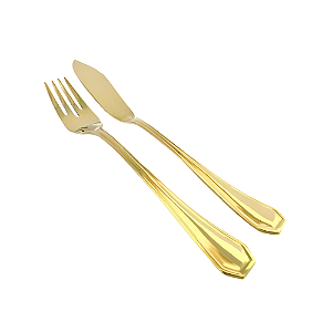 Faqueiro para Peixe Victoria 12 peças Dourado em Aço Inox