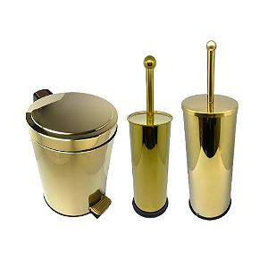 Kit Banheiro Moderno 3 peças Dourado em Aço Inox