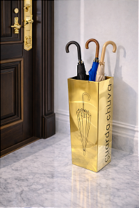 Porta Guarda-Chuva Luigi Quadrado Dourado em Aço Inox