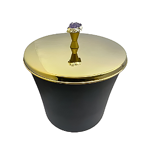 Lixeira Stéfani Crystal Redonda Preta e Dourada em Plástico e Aço Inox com Tampa Pino e Cristal 3L