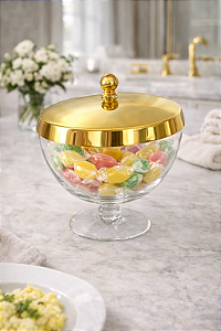 Bomboniere Lena Dourada em Vidro e Aço Inox