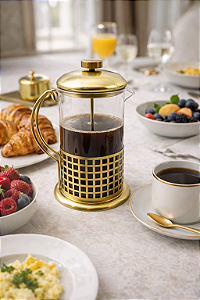 Cafeteira Prensa Francesa Melly Dourada em Vidro e Aço Inox