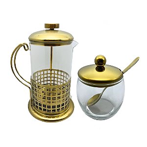 Kit Hora do Café Dourado em Vidro e Aço Inox
