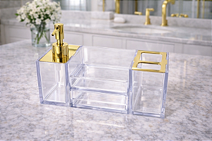 Organizador de Banheiro Luigi Dourado em Acrílico e Aço Inox