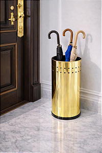 Porta Guarda-Chuva Memphis Redondo Dourado em Aço Inox e Plástico