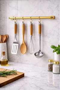 Porta Utensílios de Parede Lena Dourado em Aço Inox 40cm
