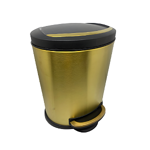 Lixeira Eros Oval Dourada Fosca e Preta em Aço Inox com Pedal 5L