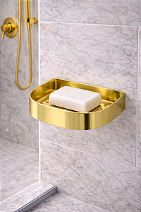 Saboneteira de Parede Aurora Dourada em Aço Inox