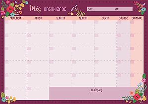 Planner Mensal de Mesa Floral Roxo - Mês Organizado