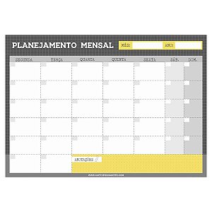 Planner Mensal - Planejamento Mensal Cinza e Amarelo