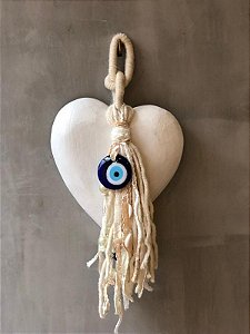Pendente Coração Off-White Olho Grego Com Contas
