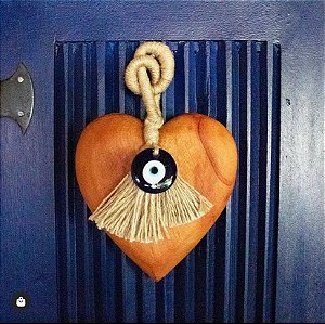 Pendente de Parede Coração Olho Grego Natural
