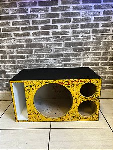 CAIXA TRIO DE 12" VAZIA AMARELA E PRETA - FRONTAL NA PINTURA PARA BOCAL DE CORNETA DE PLÁSTICO COMUN
