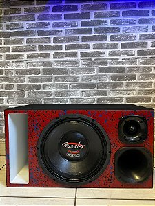 CAIXA TRIO MASTER 620 RMS VERMELHA BOCAL DE PLÁSTICO COM DRIVER COMPET E TWITTER UNLIKE 100 RMS