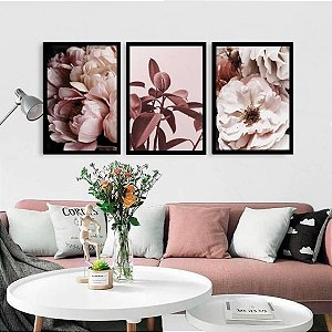 Trio de Quadros Flores Rose