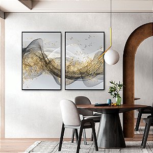 Dois Quadros - Abstrato Cinza e Dourado