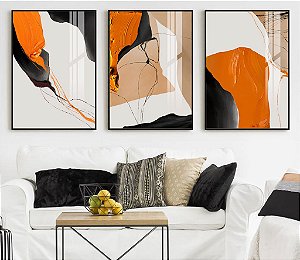 Trio de Quadro Abstrato Laranja