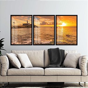 Trio De Quadros Decorativos Mar Nascer Do Sol Salvador