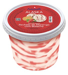 Alaska - sorvete sabor nata com mescla de morango com bolacha
