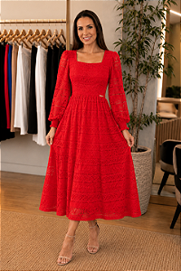 Vestido Renda Gola Quadrada
