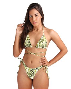 Top Life Triangulo Com Babado Versaty Onça Verde