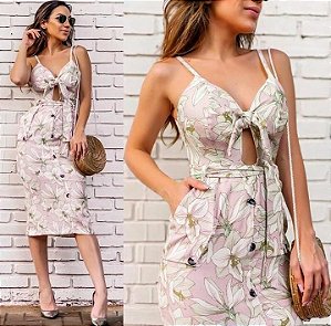 Vestido midi floral em linho - Madame Ninna - loja online de