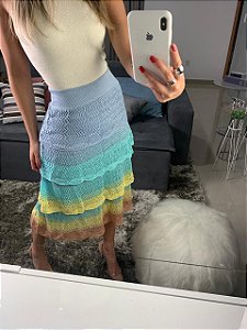 Saia em tricot camadas de cores - Azul - Madame Ninna - loja online de  confeccções femininas