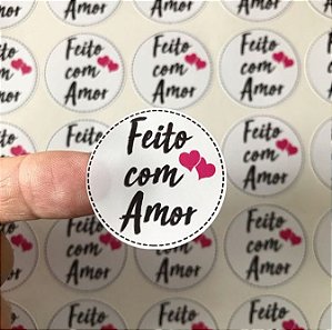 Adesivo redondo Feito com Amor 3cm - 50 unidades