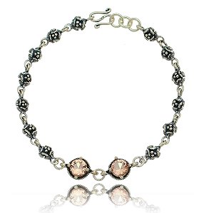 Pulseira De Prata Flor Com Pedras Nude – Joia em Prata 925 de Qualidade