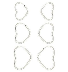 Trio Argola De Prata Coração Grande Fio Meia Cana – Joia em Prata 925 de Qualidade