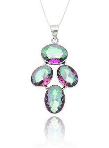 Colar De Prata Com Pedra Quartzo Místico – Joia em Prata 925 de Qualidade