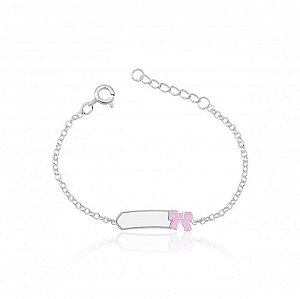 PULSEIRA DE PRATA INFANTIL LAÇO ROSA