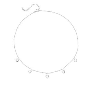 CHOKER DE PRATA CORAÇÃO PONTO DE LUZ CRISTAL