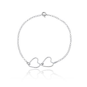 Pulseira De Prata Dois Corações Vazados – Joia em Prata 925 de Qualidade