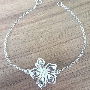 PULSEIRA DE PRATA CLARA FLOR HIBISCO