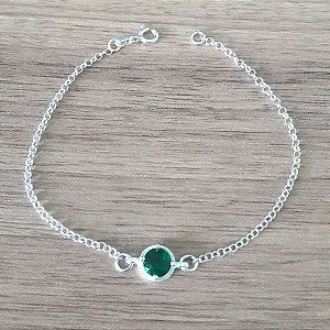 Pulseira De Prata Ponto De Luz Verde Esmeralda – Joia em Prata 925 de Qualidade