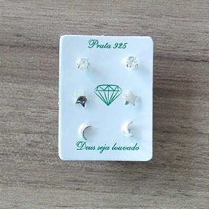 Trio De Brincos De Prata Universo – Joia em Prata 925 de Qualidade