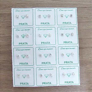 KIT 12 BRINCOS DE PRATA ZIRCÔRNIA REDONDA 2MM