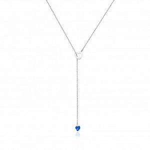 Colar De Prata Gravatinha Coraçao Azul Escuro – Joia em Prata 925 de Qualidade