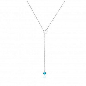 Colar De Prata Gravatinha Coração Azul – Joia em Prata 925 de Qualidade