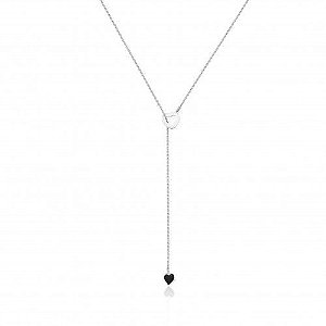 Colar De Prata Gravatinha Coração Preto – Joia em Prata 925 de Qualidade