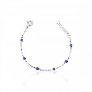 PULSEIRA DE PRATA  INFANTIL BOLINHA AZUL ESCURO