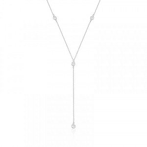 Colar De Prata Gravatinha Ponto De Luz E Cristal – Joia em Prata 925 de Qualidade