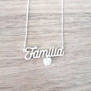 Colar De Prata Familia Com Coração De Cristal – Joia em Prata 925 de Qualidade