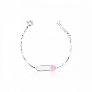 PULSEIRA DE PRATA INFANTIL CORAÇÃO ROSA