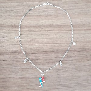 CHOKER DE PRATA GOTA PONTO DE LUZ CASAL DE PASSAROS