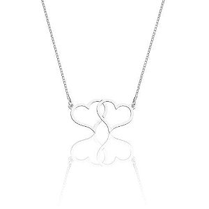 Colar Gargantilha De Prata Laser Coração Duplo Pequeno – Joia em Prata 925 de Qualidade