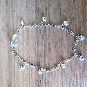 Tornozeleira De Prata Pikun Coração E Flores – Joia em Prata 925 de Qualidade