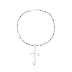 PULSEIRA DE PRATA MASCULINA CRUZ TRABALHADA